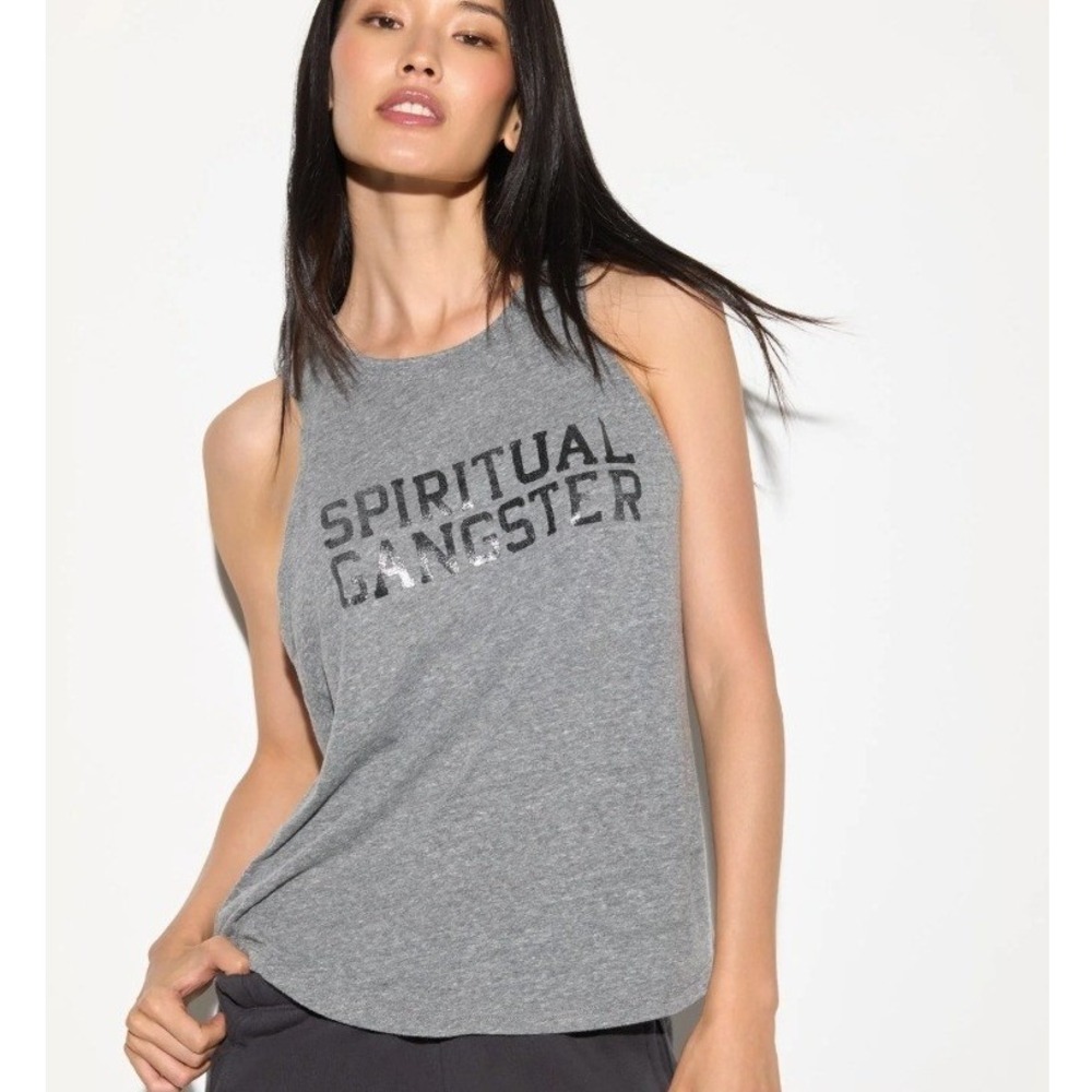 NEW Spritual Gangster SG Shine Jade‎ Muscle Tank Grey Logo Large